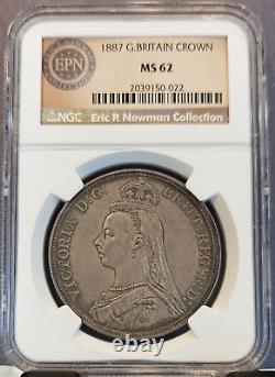 1887 Grande-Bretagne Couronne d'argent Reine Victoria Ngc Ms 62 Rare Grade Élevé
