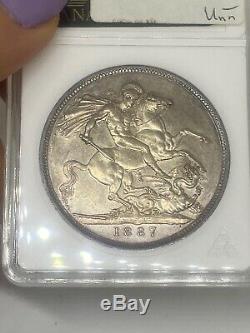 1887 Grande-bretagne Couronne Argent Monnaie Au-55 Magnifiques Toning! Ressemble Unc