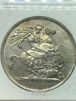 1887 Grande-bretagne Victoria Jubilee Head Silver Crown Anacs Ms 61 Coin