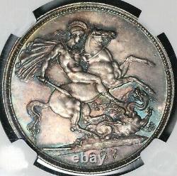 1887 Mbac Ms 63 Victoria Crown Grande-bretagne Silver St. George Coin (21022103c)
