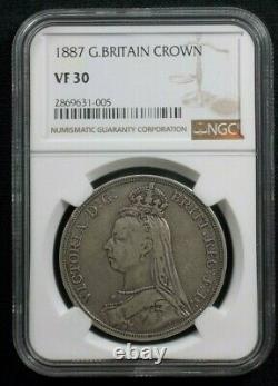 1887 Royaume-uni Grande-bretagne Silver Crown Queen Victoria Ngc Vf30 1005