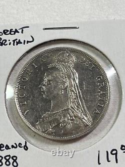 1888 Grande-Bretagne 1/2 Couronne Pièce en argent Nettoyée