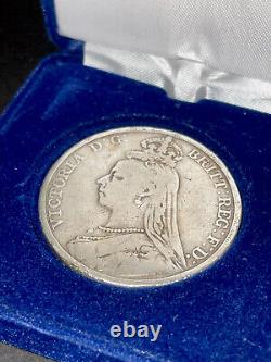 1889 Grande-Bretagne Reine Victoria - COURONNE D'ARGENT GRANDE PIÈCE EN ARGENT AUTHENTIQUE & ÉTUI