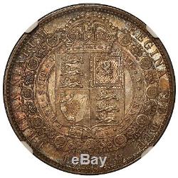 1889 Grande-bretagne Demi-couronne 1/2 Silver Coin Ngc Ms 64 Km # 764