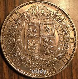 1889 UK GB GRANDE-BRETAGNE DEMI-COURONNE EN ARGENT Pièce d'un excellent exemple