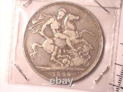 1890 Grande-bretagne Crown Scarce World Silver Coin Km#765 925 % Amende #4 Vf