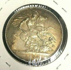 1890 Grande-bretagne Une Couronne Complète Xf + / Au Silver Coin Km 765