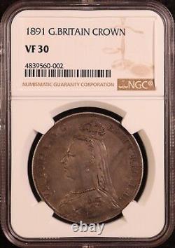 1891 Grande-Bretagne Reine Victoria Couronne en argent NGC VF30 - Original attrayant
