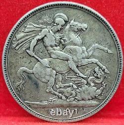 1891 Grande-bretagne Royaume-uni 1 Couronne Argent Vf/xf World Coin Mai17c
