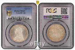 1892 Argent Halfcrown 1/2 Couronne Coin Pcgs Ms65 Demi-couronne Grande-bretagne S3924