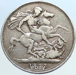 1893 Grande Britaine Royaume-uni Reine Victoria Saint George Cheval Argent Crown Coin I96884
