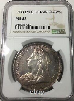 1893 LVI Great Britain Crown Ngc Ms62 Mint State Coin Toner De Lumière Original Nice