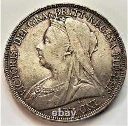 1896 Great Britain Crown Xf Silver World Coin Victoria Drapé Buste