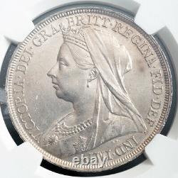 1897, Grande-bretagne, Reine Victoria. Argent Crown Veiled Bust Coin. Ngc Ms-61
