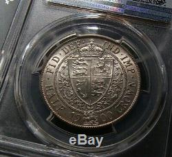 1900 Grande-bretagne Ongecirculeerd Argent 1/2 Demi-couronne Coin Victoria Pcgs Ms62