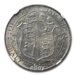 1902 Grande-Bretagne Demi-couronne en argent Edward VII MS-62 NGC