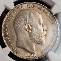 1902, Grande-bretagne, Edward Vii. Nice Certifié Argent 1⁄2 Crown Coin. Ngc Ms-62