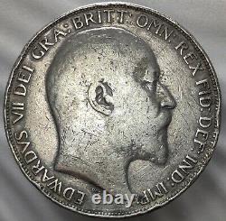 1902 Grande-bretagne Royaume-uni Edward VII Silver Crown Pièce Rare Grand Silver Crown