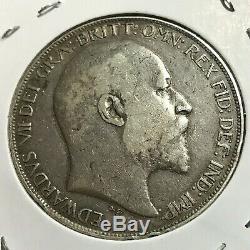 1902 Grande-bretagne Silver King Edward Couronne Monnaie 1 An Problème Scarce