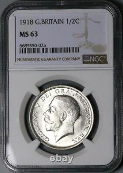 1918 NGC MS 63 1/2 Couronne George V Grande-Bretagne Pièce en argent sterling (23061903D)