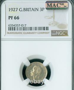 1927 Grande-bretagne George V 3 Pence Ngc Pf66 Pq 2nd Finest Grade Mac Spotless