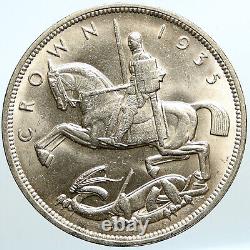 1935 Grande-Bretagne Roi GEORGE V à cheval Vieille pièce de couronne en argent du Royaume-Uni i101107