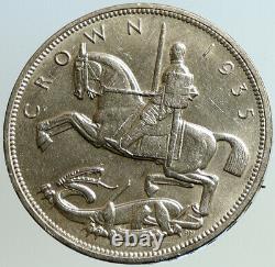 1935 Grande-bretagne Royaume-uni Roi George V Sur Chevalback Old Silver Crown Coin I101150