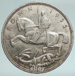 1935 Grande-bretagne Royaume-uni Roi George V Sur Chevalback Old Silver Crown Coin I90895