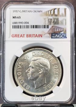 1937 Grande-Bretagne Argent 1 Couronne Roi George VI Ngc Ms 63 Belle Pièce Brillante