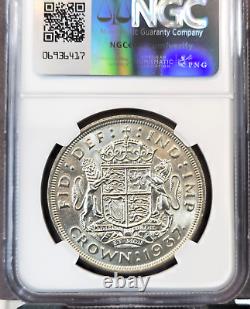 1937 Grande-Bretagne Argent 1 Couronne Roi George VI Ngc Ms 63 Belle Pièce Brillante