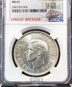 1937 Grande-Bretagne Argent 1 Couronne Roi George VI Ngc Ms 63 Belle Pièce Brillante