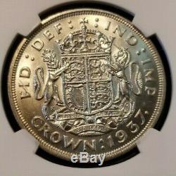 1937 Grande-bretagne Silver Crown George VI Ngc Mme 64 Belle Bu Coin