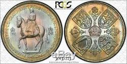 1953 Grande-bretagne Cinq Shillings Pcgs Ms66 Couleur Toned Coin None Fonctionnaires De Rang Supérieur