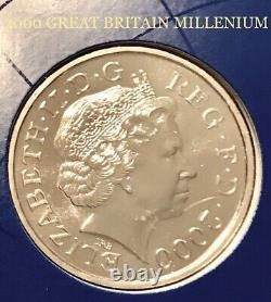 1999 2000 Grande Bretagne 5 Pound Millénium Coine Commemorative Avec Booklet Et Coa