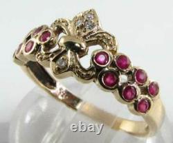 Anglais 9ct 9k Gold Ruby & Diamond Crown Vintage Ins Anneau Redimensionnement Gratuit