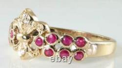 Anglais 9ct 9k Gold Ruby & Diamond Crown Vintage Ins Anneau Redimensionnement Gratuit