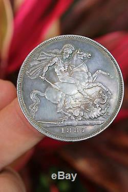 Couronne Grande-bretagne La Reine Victoria 1887, Médaille D'argent Britannique, Tonifiée Arc En Ciel