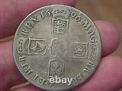Couronne en argent de grande taille du Royaume-Uni de Grande-Bretagne de 1696 William III Km486, 327 ans, Wowzer