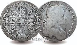 Couronne en argent sterling de Grande-Bretagne Charles II Antique 1681