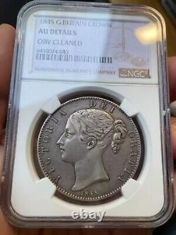 Détails NGC AU Grande-Bretagne 1845 Pièce d'argent de la Reine Victoria 1 Couronne