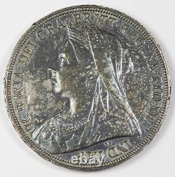 GRANDE-BRETAGNE 1897 Couronne en argent Pièce Presque UNC AU Victoria KM-783 LXI Bord UK