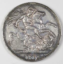 GRANDE-BRETAGNE 1897 Couronne en argent Pièce Presque UNC AU Victoria KM-783 LXI Bord UK