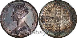 Grande-Bretagne 1847 Couronne gothique en argent Victoria Preuve NGC aUNC Patine colorée