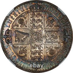 Grande-Bretagne 1847 Couronne gothique en argent Victoria Preuve NGC aUNC Patine colorée