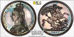 Grande-Bretagne 1887 Victoria Couronne en argent Preuve PCGS PR-62 Gold Shield
