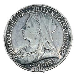 Grande-Bretagne 1897 LX. Couronne en argent 925 Reine VICTORIA VF/XF Pièce KM#783 Rare