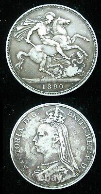 Grande-Bretagne Couronne 1890 Argent Victoria Britsh Royaume-Uni George Dragon 2542# Pièce