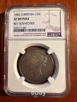 Grande-Bretagne Victoria 1846 Demi-couronne en argent, Certifiée Ngc Détails Xf