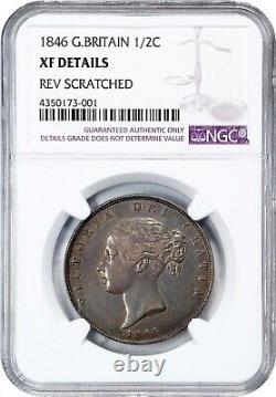 Grande-Bretagne Victoria 1846 Demi-couronne en argent, Certifiée Ngc Détails Xf