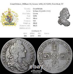 Grande-Bretagne, William III, Couronne 1696, OCTAVO, Première effigie, TB